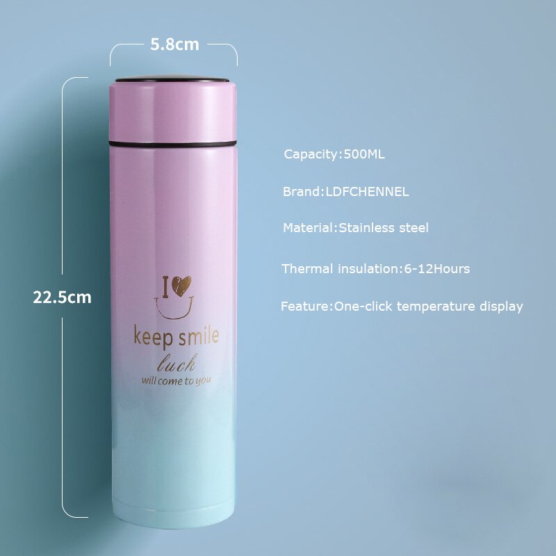 500ml smarte termos vannflasker ledet digital temperatur vise rustfritt stål kaffe termiske krus intelligente isolasjon kopper