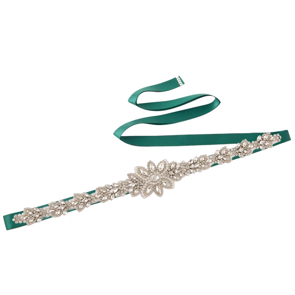 OLOMLB Braut Gürtel Hochzeit Gürtel Strass Silber Diamant Braut Gürtel für Brautkleid Hochzeit Zubehör für Abendkleid Werden: Grün
