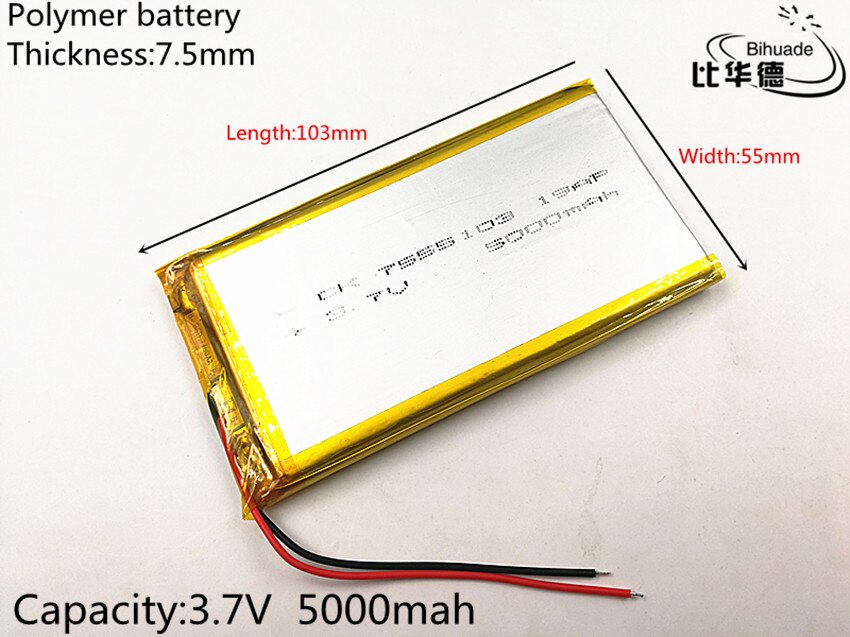 7555103 3.7 V 5000 mAh Lithium Polymeer Li-Po Oplaadbare Batterij Voor GPS