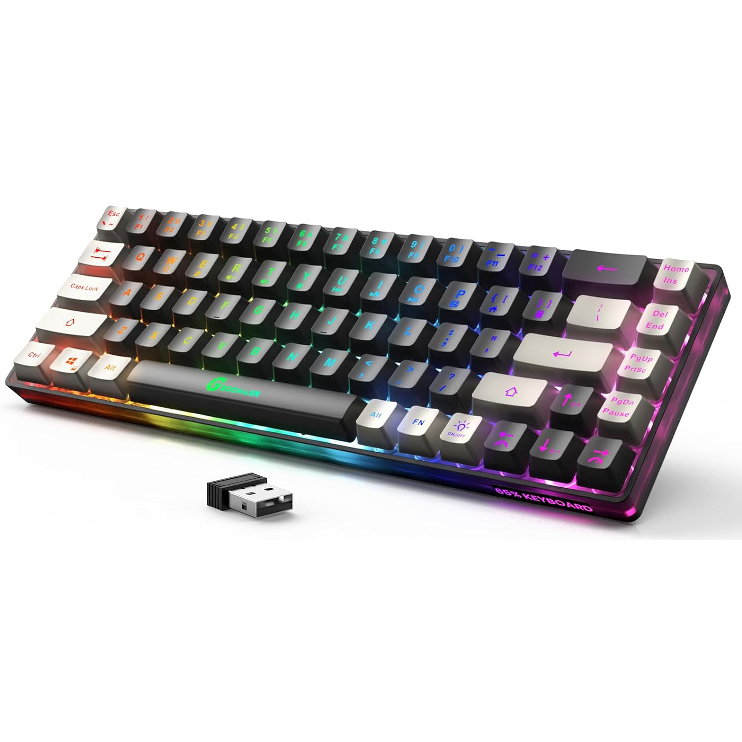 GEODMAER Wireless Gaming Keyboard Rechargeable Backlit Gaming Keyboard 68 Keys Anti-ghosting No-Conflict 2.4G Keyboard for PC: Olive