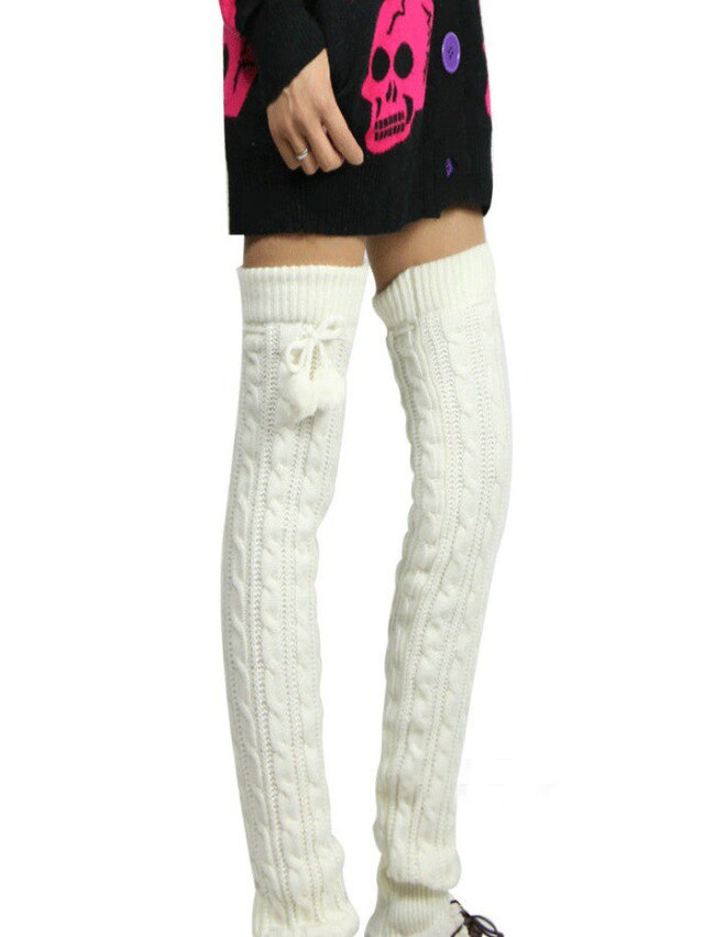 Sparil Vrouwen Winter Lange Legging Warmers Gebreide Stropdas Bal Boot Kniehoge legging Gehaakte Beenwarmers Vrouwelijke: White