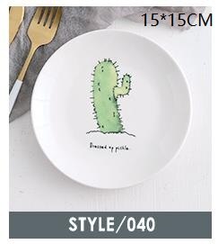 Ceramic Cactus Bread Plates Round Flamingo Western Steak Dish Heat-resistant Salad Dessert Tray Kitchen Serving Platter Dinner: 1 cactus
