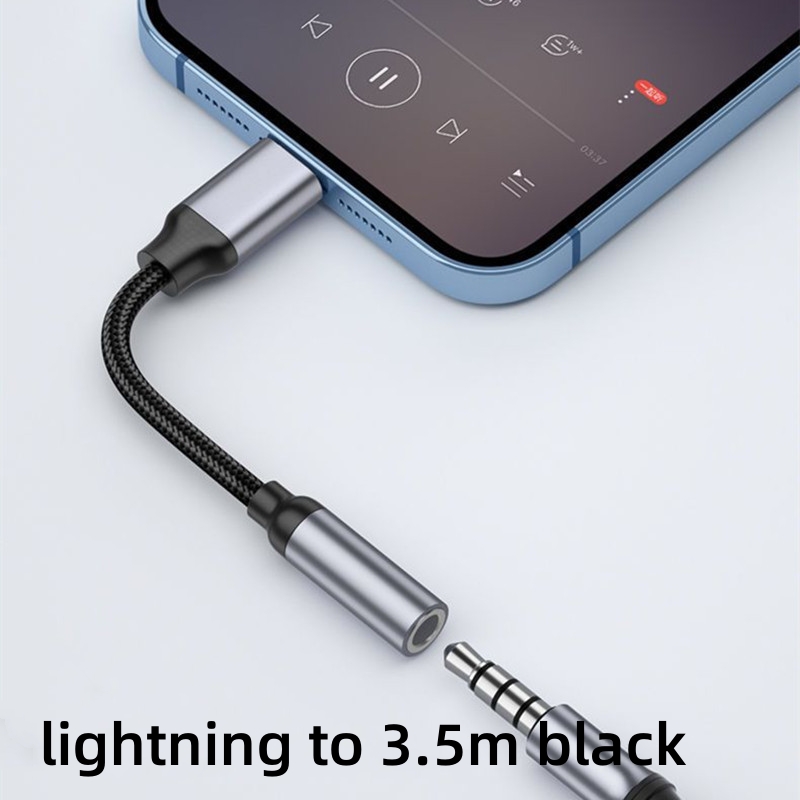 Adapter słuchawkowy Lightning na 3,5 mm, 8-pinowy na gniazdo 3,5 mm, ładowarka, rozdzielacz, konwerter do iPhone'a 14 13 12 11: Black