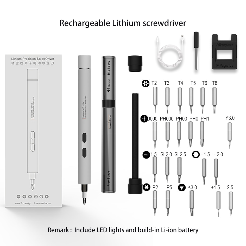 Mini Elektrische Schroevendraaier Bit Set Hilda Magnetische Schroevendraaier Bit Accuschroevendraaier Voor Kleine Apparaten Reparatie Tools Set: white with Battery