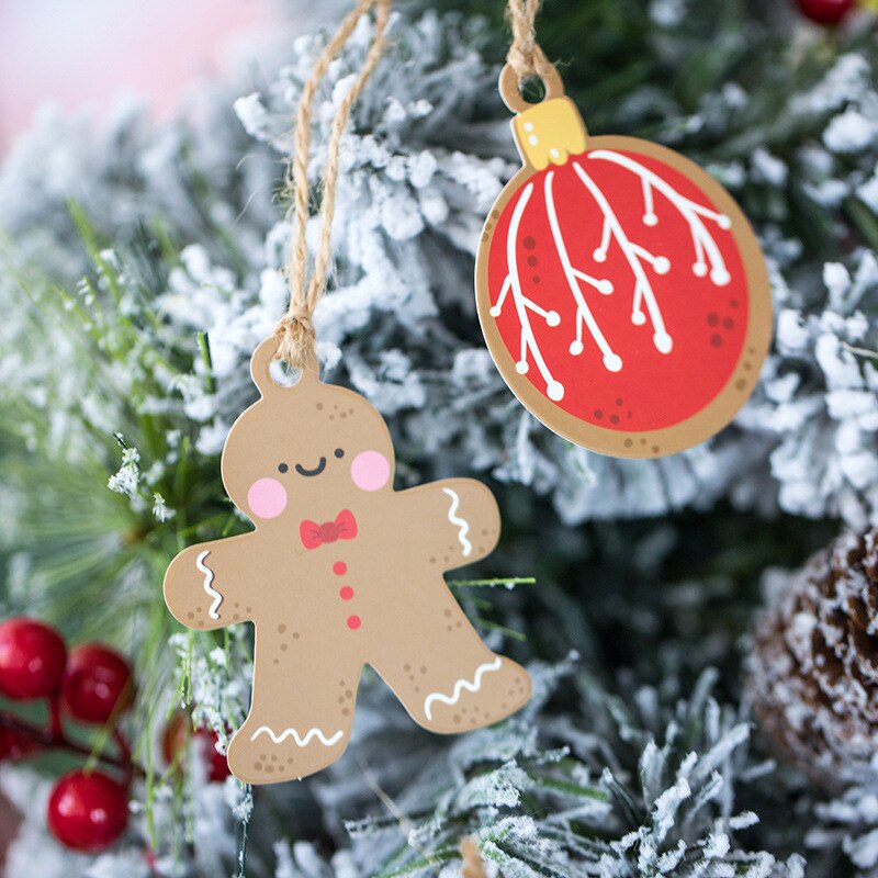 God jul papper bokmärken söt tecknad pepparkaka man träd tagg julfest dekoration häng tagg förpackningsetiketter 50 st