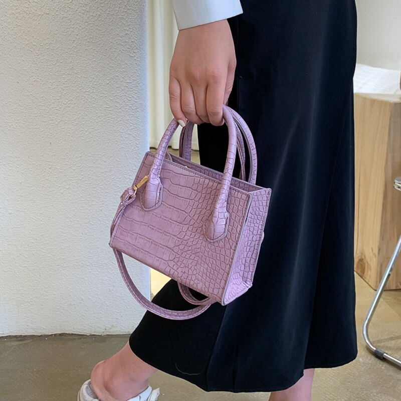 Crocodile Pattern PU Leather Crossbody Bags For Women Chain Female Shoulder Handbags Mini Purses Travel Cross Body Bag: Purple