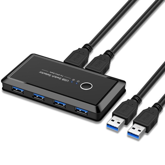 Usb kvm switch box usb 3.0 2.0 switcher 2 ports stk deler 4 enheder til tastatur mus printer monitor med 2 usb kabel: Usb 3.0