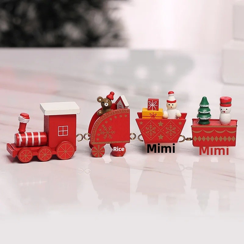 Wooden Christmas Decorations Four Section Train Display Window Tabletop Decoration Children's Cake Decoration Home Use: PURPLE
