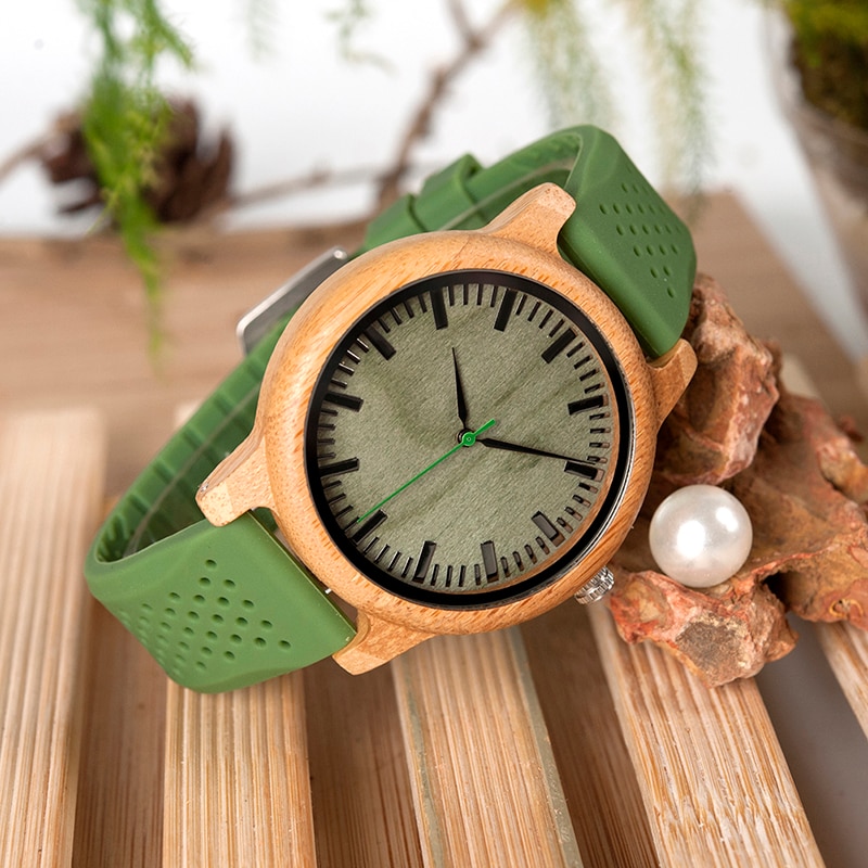 Bobo Vogel Bamboe Horloges Voor Mannen En Vrouwen Siliconen Band Houten Writwatches Items Relogio Masculino C-B06