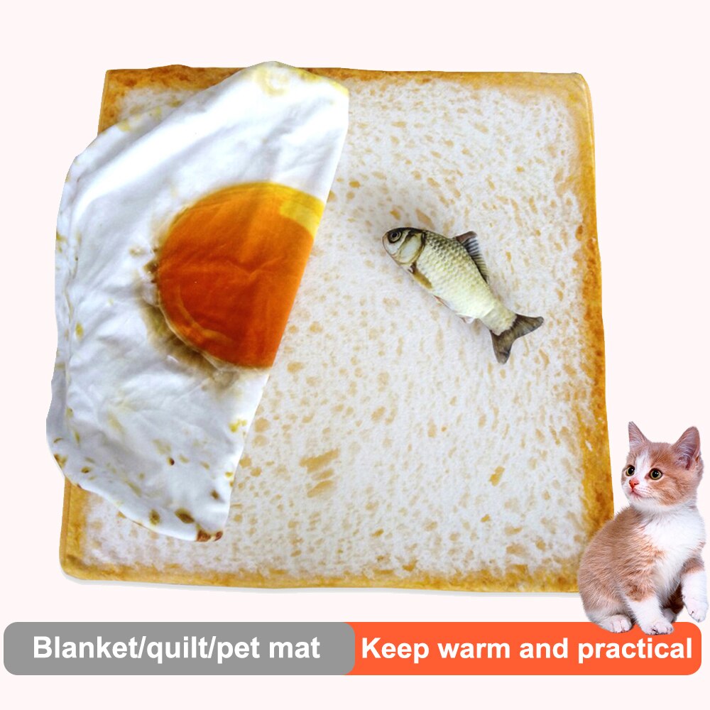 Gato cómoda para cama de perro para dormir, manta de franela suave y cálida para gatos, pan tostado y huevo escalfado, funda de alfombrilla estampada para mascotas, 1 Uds.