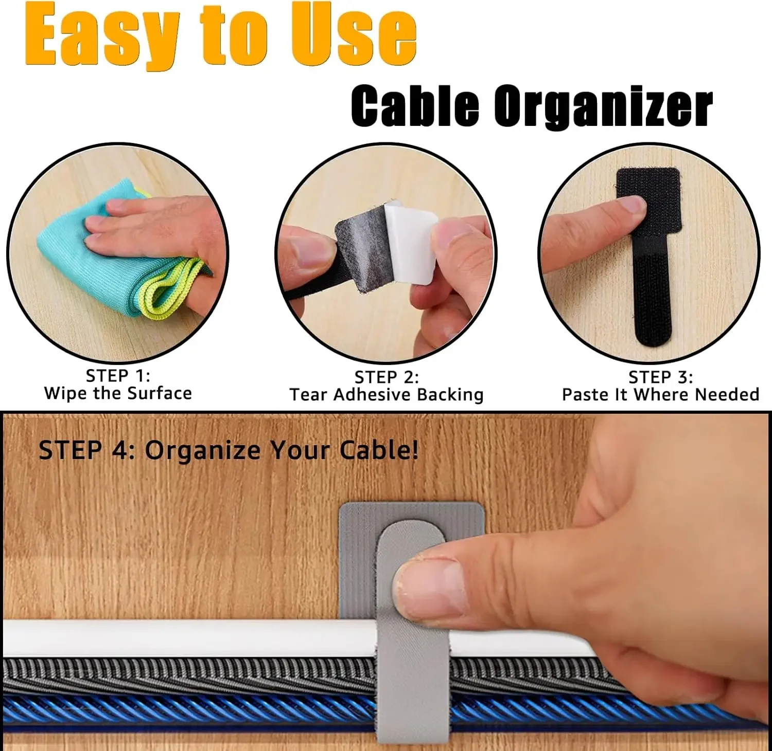 10/100pcs Cable Organizer Straps Self-Adhesive Hook & Loop Cord Management Reusable Cable Ties for Computer Desk Tidy Wire Strap
