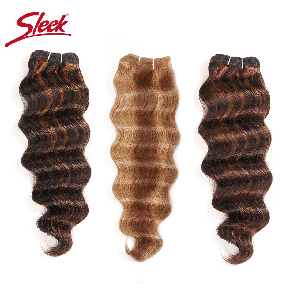 Sleek Kleurrijke Hair Extension Pre-gekleurde Pinao Kleur P6/27 # Prestige Diepe Golf Haar Braziliaanse Menselijk Haar weave Bundel Remy Haar