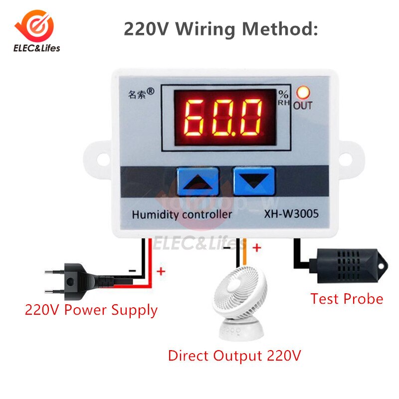 Digital Humidity Controller XH-W3005 12V 24V 110V 220V Humidistat Hygrometer Humidity Control Switch regulator + Humidity sensor