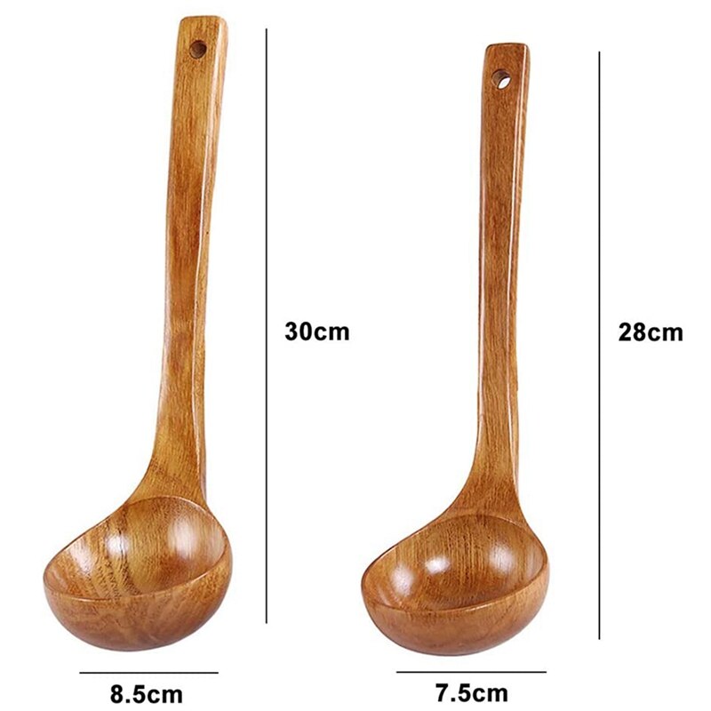 Japanese Solid Wood Soup Ladle Long Handle Pot Spoon Kitchen Cooking Utensil