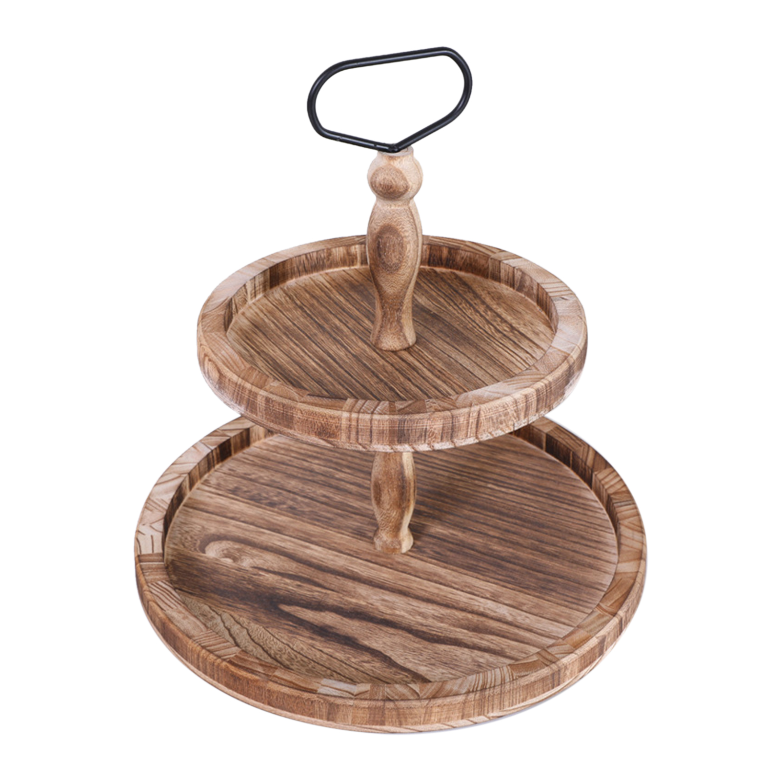 Home Countertop Two Tier Tray Decorative Organizer Breakfast Wood With Handle For Kitchen Store Fruit Snacks Cupcakes Easy Clean: Light Brown