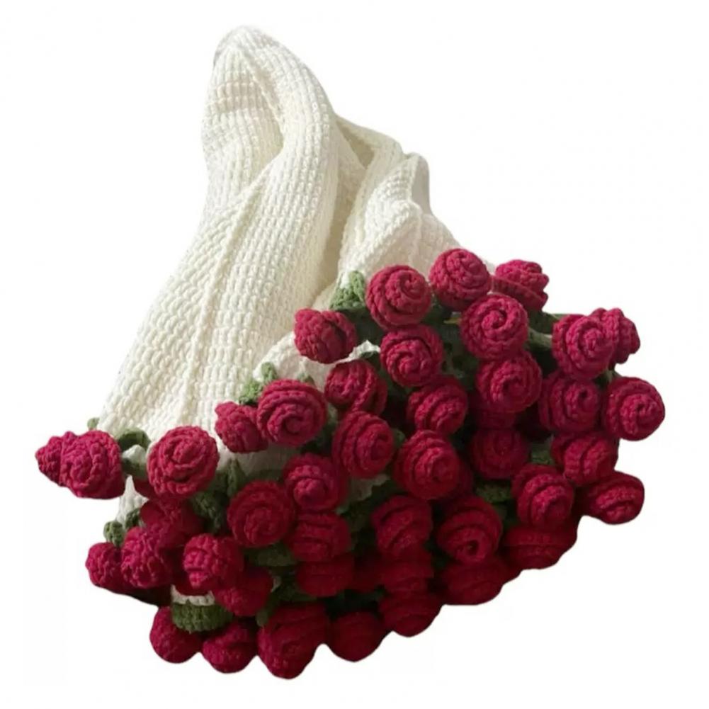DIY Crochet Rose Bouquet Blanket Kit - Unfinished Handmade Flower Throw for Craft Lovers, Home Decor & Making(80cm, Yarn ): Red