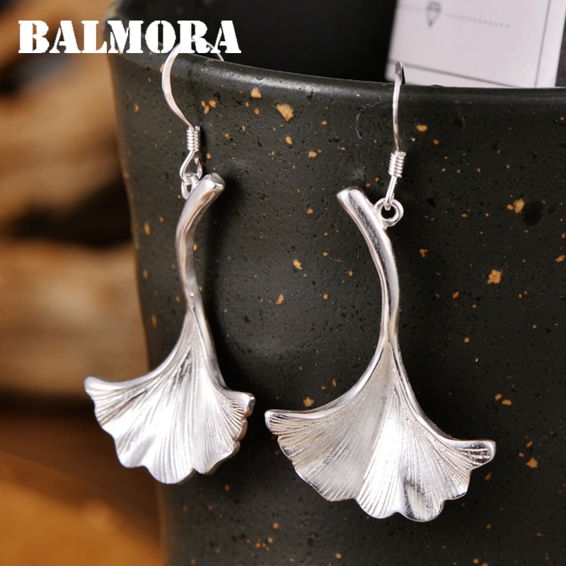 Balmora Originele Echte 999 Sterling Zilveren Vintage Oorbellen Voor Vrouwen Ginkgo Leaf Earring Dangle Earring Sieraden Beste Cadeaus