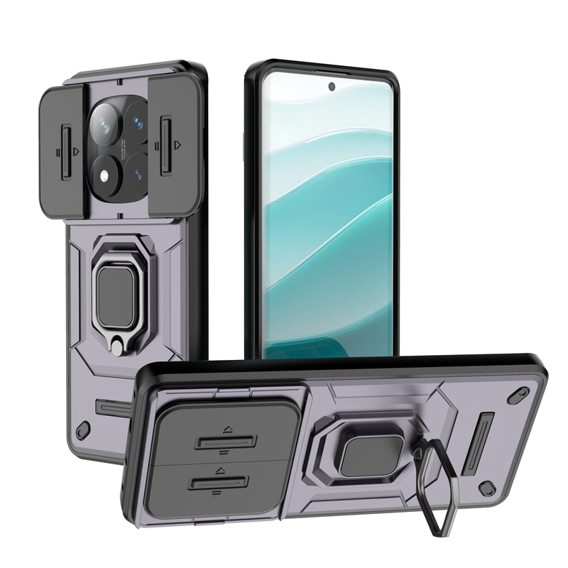 Pansercover til xiaomi redmi note 14 pro 4g pro + 5g etui med magnetisk ring og beskyttelsesfilm til redmi note 14 pro plus linsekapsel: Brun / Til iphone 16 pro