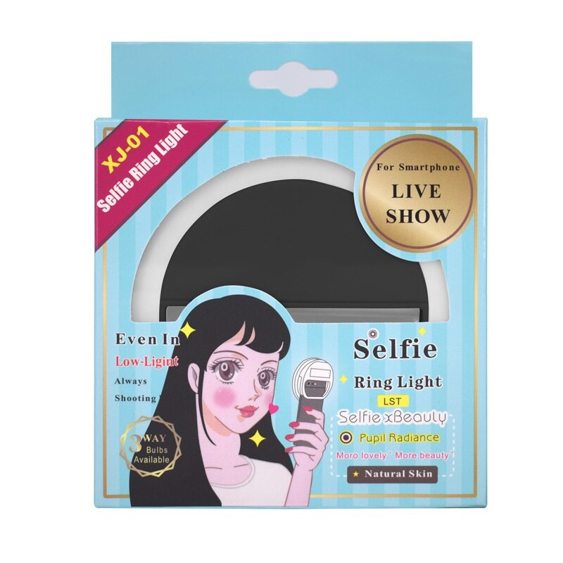 Makeup Mirror Mobile Phone Selfie Light LED Auto Flash For Cell Smartphone Round Portable Beauty Flashlight Makeup Glass espejo: Battery black