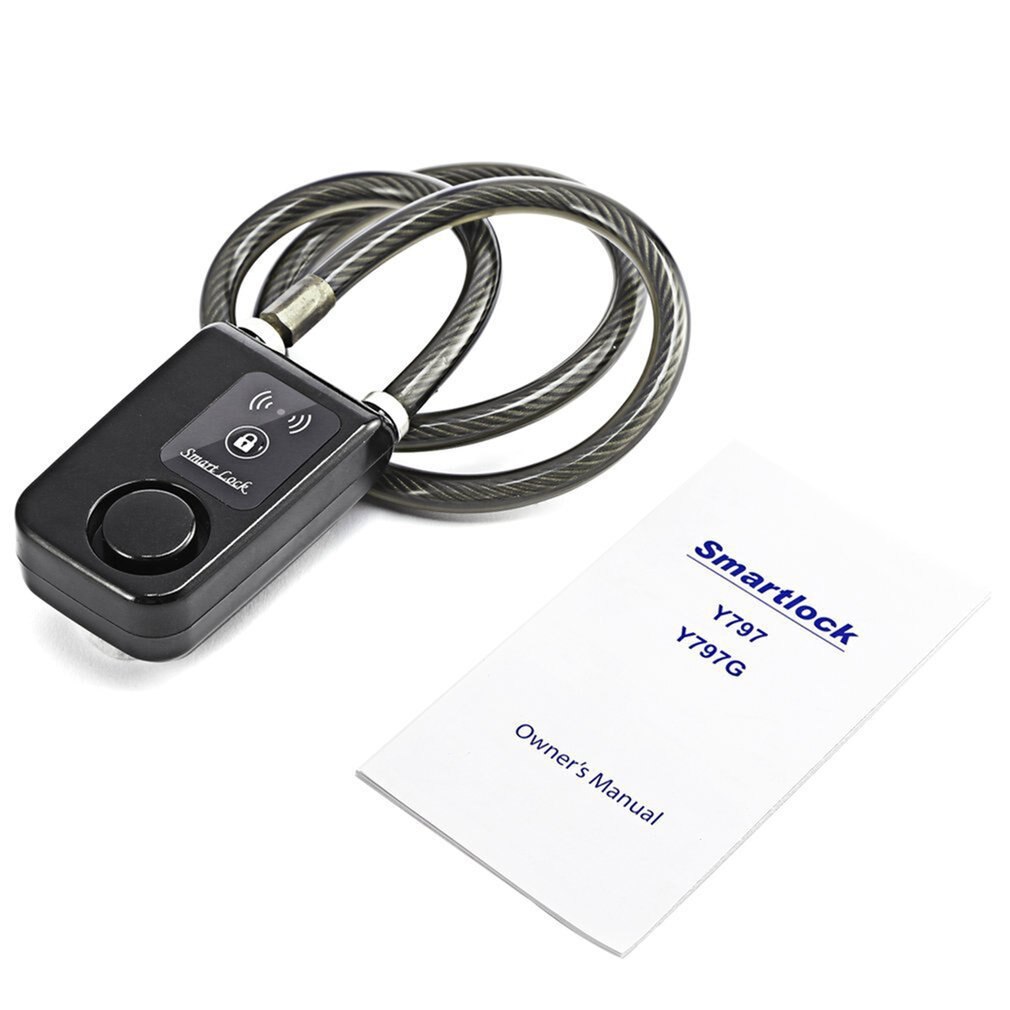 Super intelligent telefon app kontroll smart larmlås vattentätt 110db larm cykellås utomhus stöldskydd: Svart ståltråd