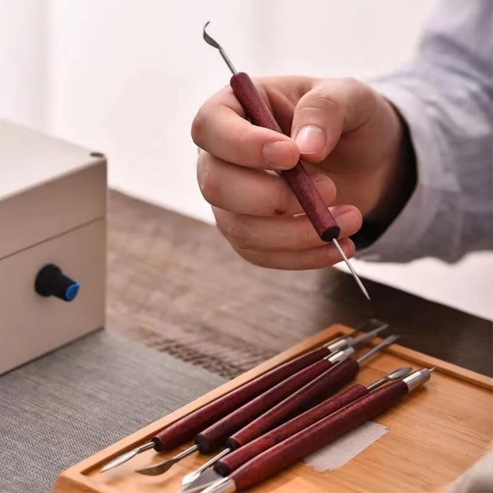 6 unids/set herramientas de alfarería cuchillo de alambre de doble punta de madera roja para reparación de arcilla, juego de herramientas de tallado de escultura de arcilla Kit de herramientas de cerámica