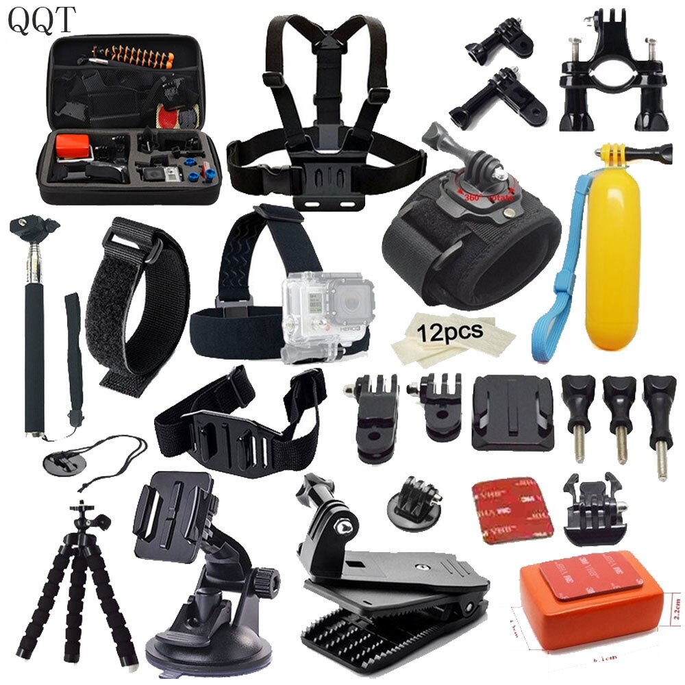 QQT für Gopro Zubehör für go pro hero 8 7 6 5 4 kit 3 weg selfie stick für Eken h8r/für xiaomi für yi EVA fall: schwarze farbe