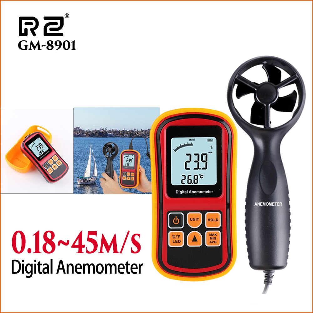 RZ Anemometer Wind Speed Sensor LCD Digital Wind Speed Meter Thermometer Portable 0~30m/s Anemometer Wind Speed Meter Anemometro