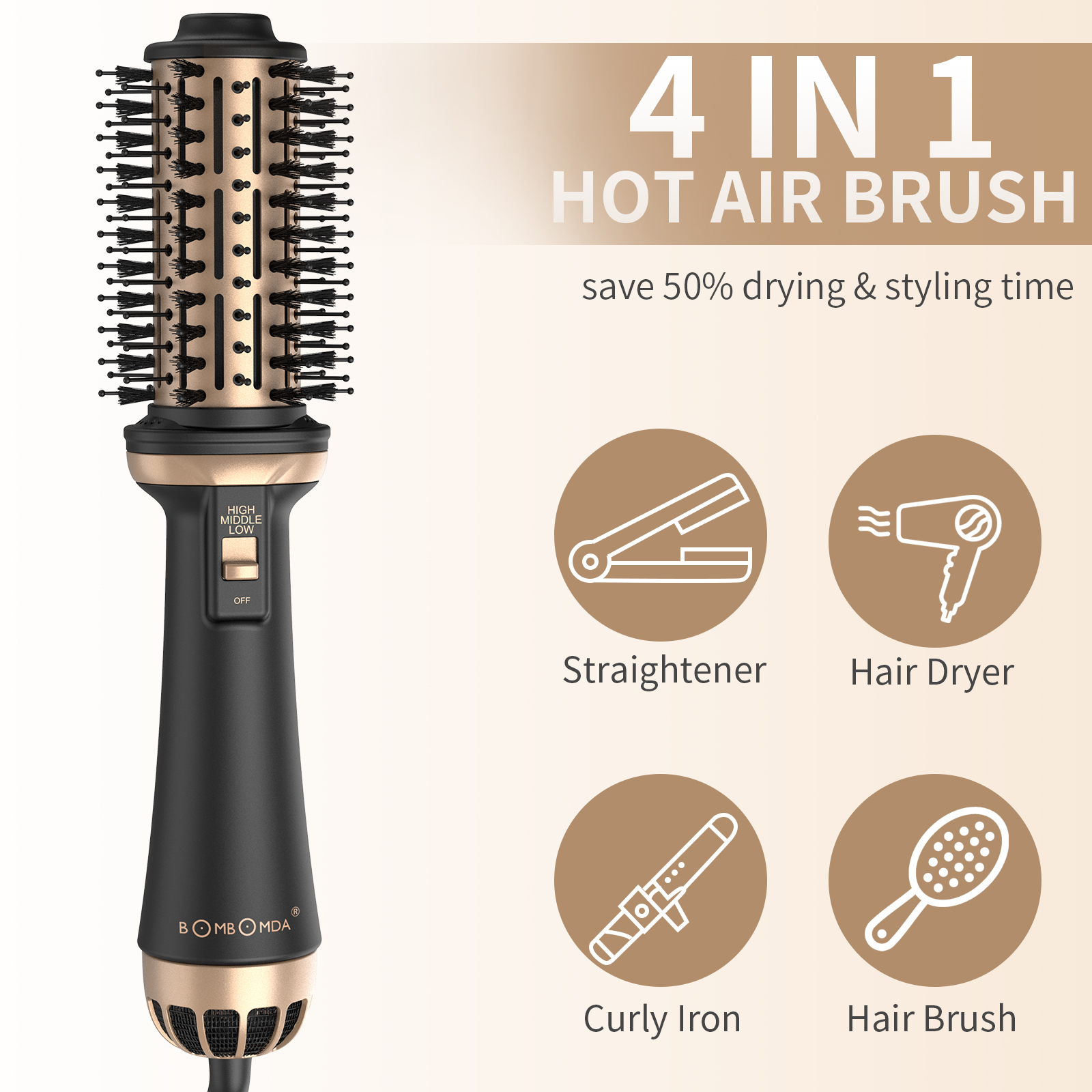 1000W Hair Dryer Brush Air Comb Blow Dryer Hair Styler Volumizer Hair Curler Straightener 4 In 1 Brush Hairdryer Hairbrush