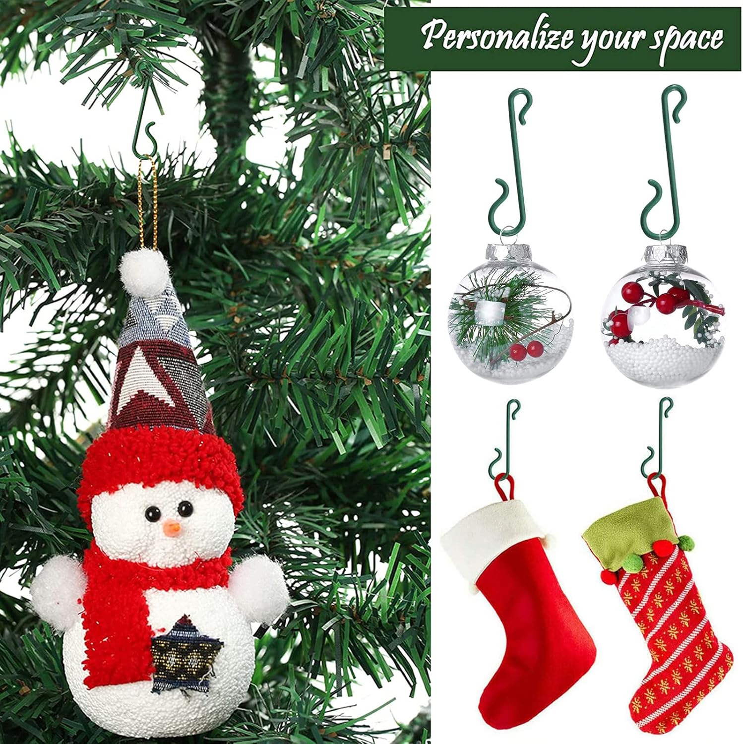 Ganchos de árvore de natal verde, pingente de suspensão de natal, mini cabide, bola, ornamento, gancho para guirlanda de ano novo, decoração de festa em casa