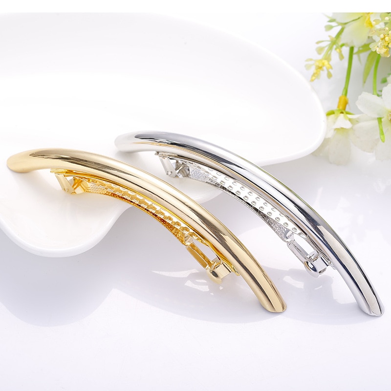 Pinzas para el pelo largas para mujer, novedosa, Metal dorado/plateado, tubo liso, horquilla grande, accesorios, pinzas de Metal para el pelo