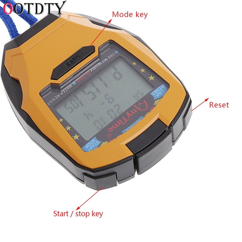 OOTDTY Stopwatch 3 Rows 100 Laps 1/1000 Seconds Digital Sport Counter Timer Athletics Stopwatch