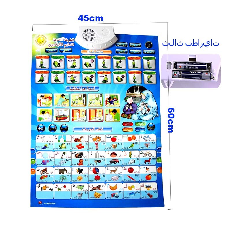 Arabic &amp; English Language Phonic Wall Hanging Chart Quran Player Learning Chart Islamic Educational Charts Poster