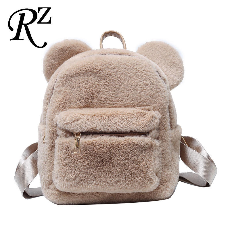 Bear Ears Plush Female Backpack Faux Fur Shoulders Bag Cute Furry Women Bag Winter Bags For Women 2022 Mini Girl Backpacks