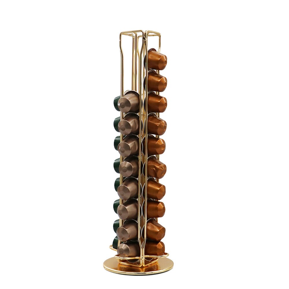 Coffee Capsule Rack Holder Carousel for Nespresso - Holds 40 Capsules OriginalLine. and Modern. 360-degree Rotation: F2804  Golden