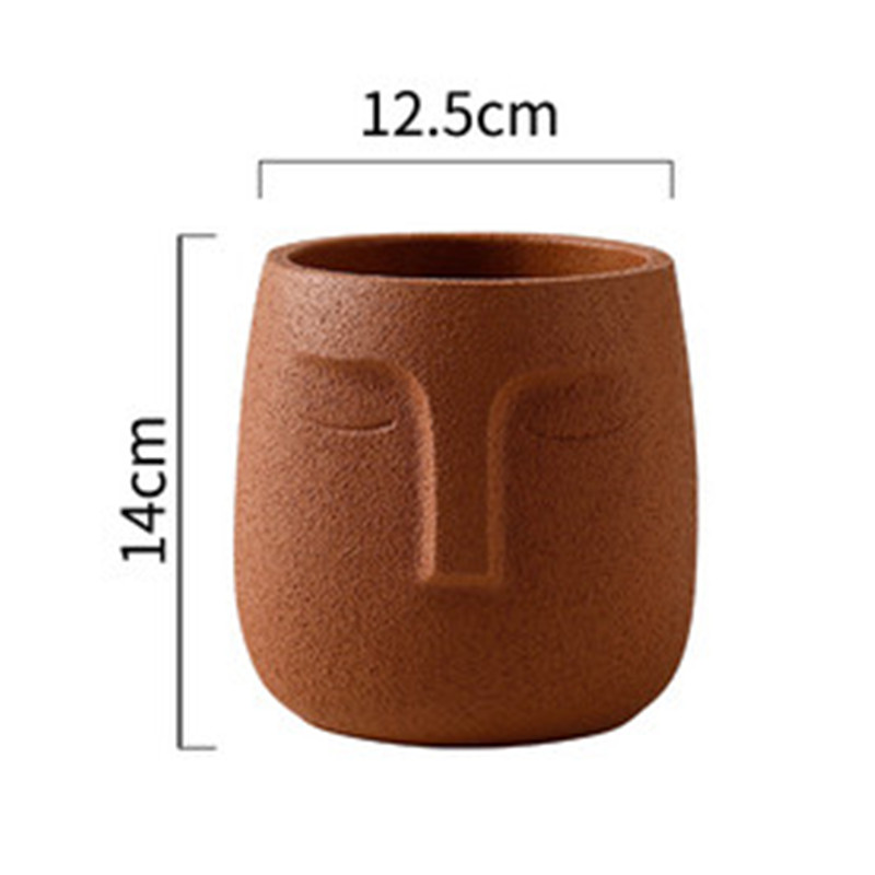 5.5 inch Human Face Flowerpot Portrait Facial Flower Planter Matt Ceramic Vase Garden Planter Pot Home Decor Craft A1583: Orange