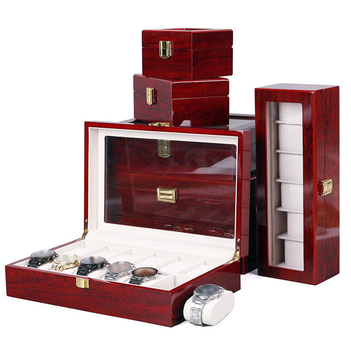 Luxury Wooden Watch Box Watch Holder Box For Watches Men Glass Top Jewelry Organizer Box 2/3/5/6/10/12 Slots Watch Organizer