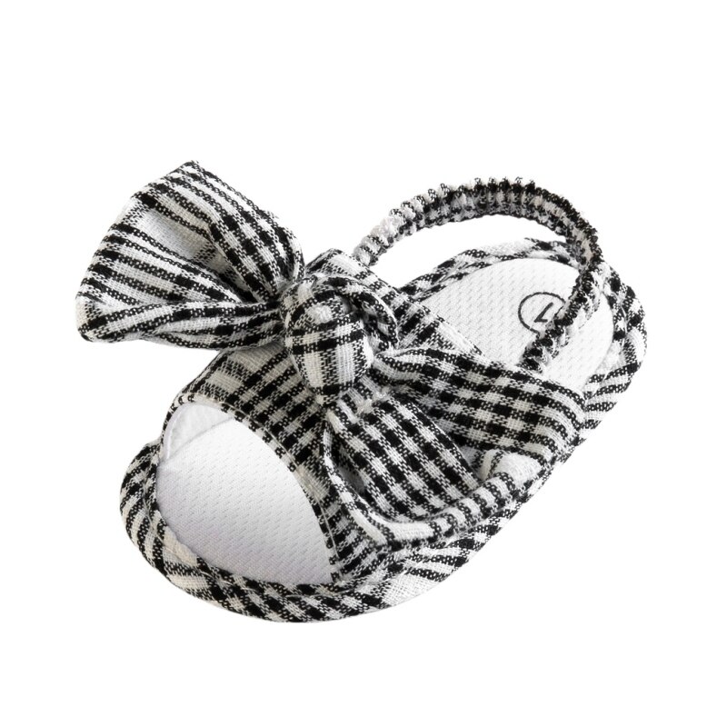 Sommerliche sandalen für babys und kleinkinder, lässige strandschuhe mit schleife, rutschfeste, weiche sohle, karierte lauflernschuhe , 0-18m stück