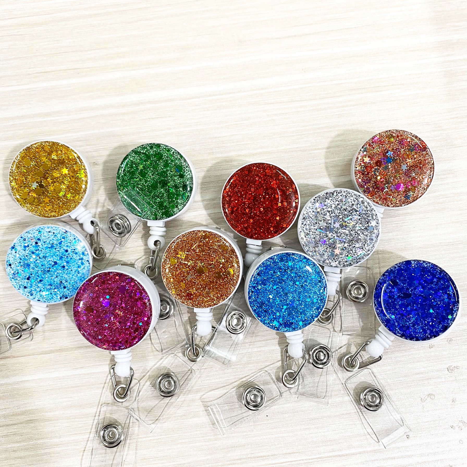 1 Piece Retractable Glitter Nurse Reel Badge Holder Clip Student ID Card Holder Keychain Lanyard