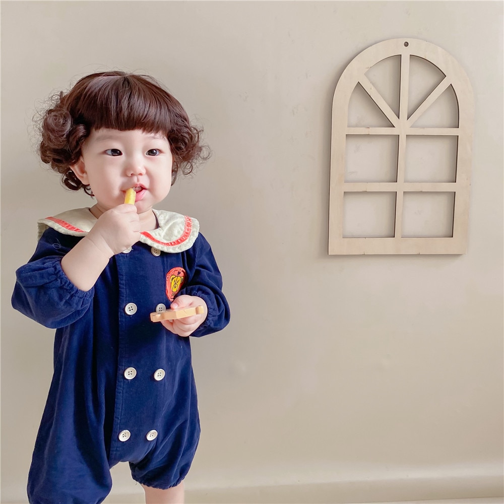 lindo bebé mameluco de manga larga de primavera niños niñas de pana de mono ropa para bebés cuello marinero ropa de bebé