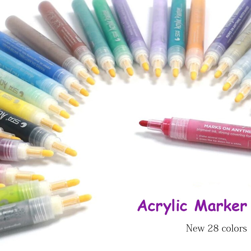 STA 1Pc 2mm Acrylic Paint Marker pen Detailed Marking Color Paint Pens for Ceramic Rock Glass Porcelain Mug Wood Fabric Canvas