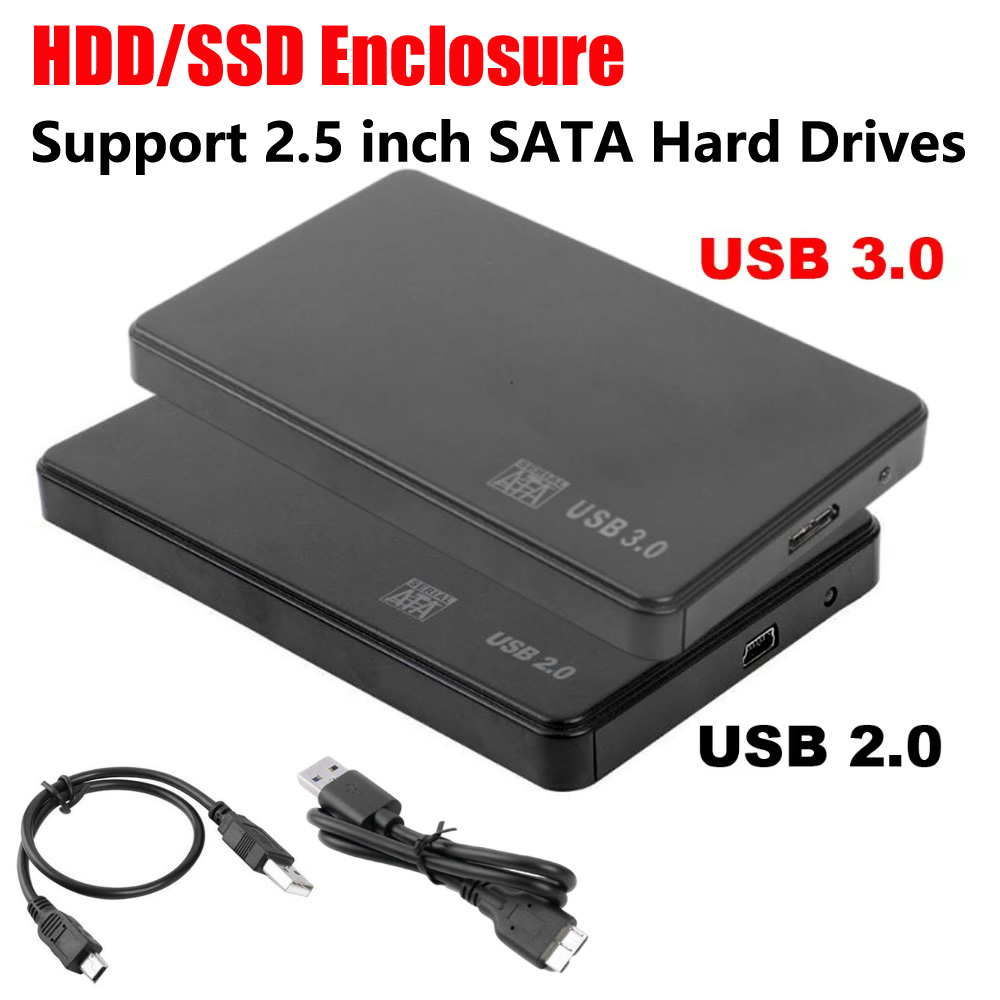 2.5" SATA USB 2.0/3.0 SSD HDD Enclosure Case Plastic Mobile Hard Drive Cases External Storage Enclosure Box With Cable for PC