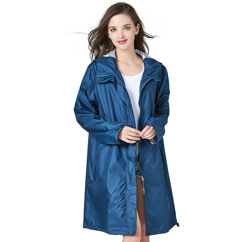 Waterproof Raincoat Women Nylon Jacket Black Ladies Hooded Raincoat Long Overall Stylish Chubasquero Mujer Rain Women: D / L