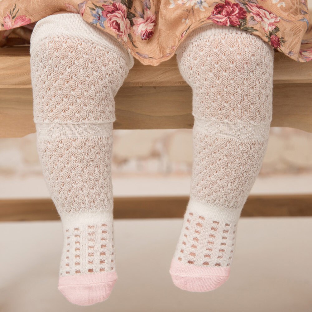 Zomer holle baby meisjes kous voor meisjes wit roze effen mesh baby panty kinderen kous