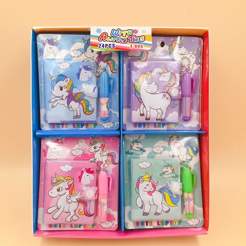 Unicorn Flamingo Kawaii Mini Notebook Ballpoint Pen Set with Pink and Purple Notepad Stationery for Children
