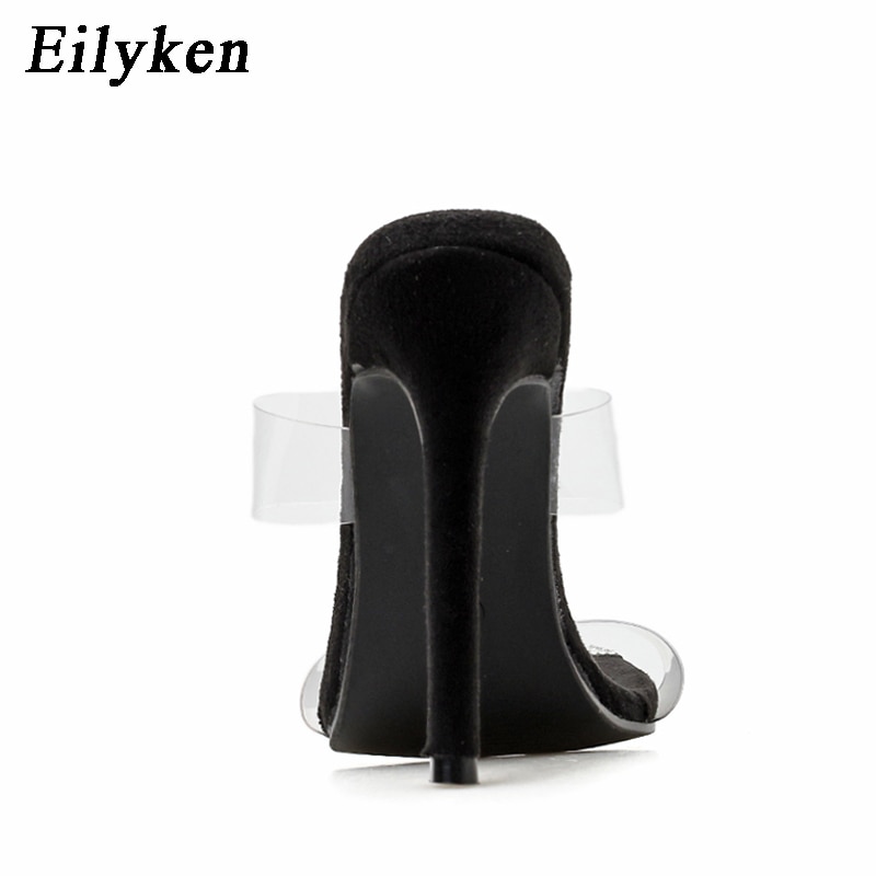 Eilyken Pvc Transparante Jelly Muilezels Slippers Vrouwen Zomer Sexy Vierkante Open Tenen Hoge Hak Schoenen Hoge Hakken Sandalen