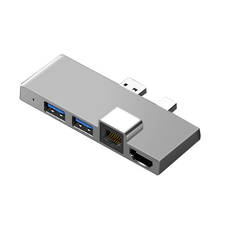 Hub pour Surface Pro 3/USB-C 6, séparateur de Type C à 4K, Compatible HDMI/Gigabit Ethernet /USB3.1/SD TF, 4/5: Silver