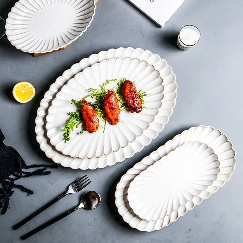 Kiln Changing Japanese Dinner Plates Ceramic White Glaze Tableware Set Western Steak Dish Salad Bowl Spoon Home Hotel Dinnerware