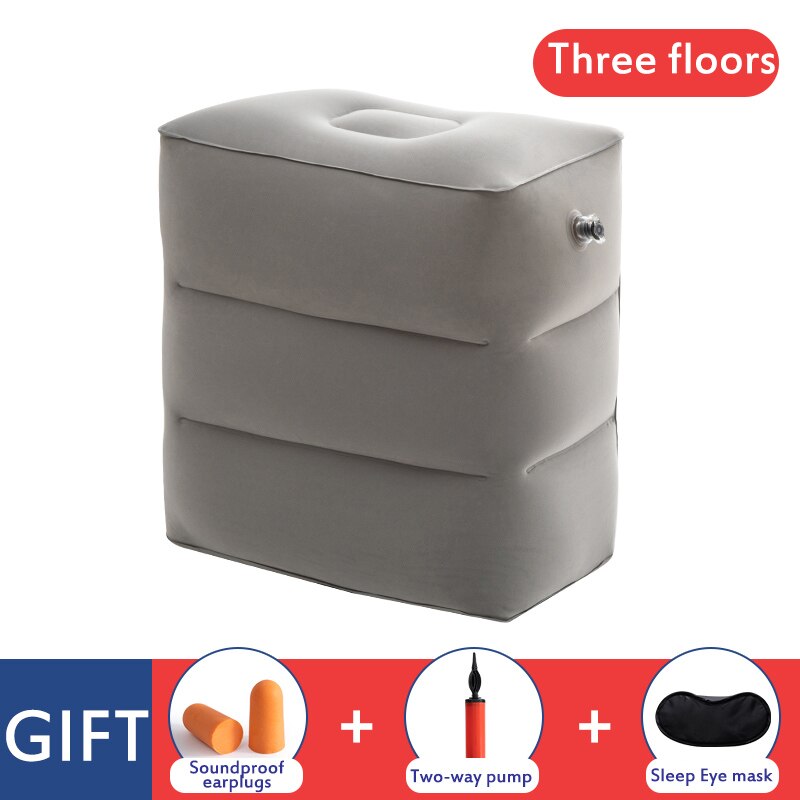 Inflatable Foot Rest Cushion - Travel Pillow for Airplane, Office, Home - 45x31x50cm - Folding - Flocking PVC: Gray 3 layers