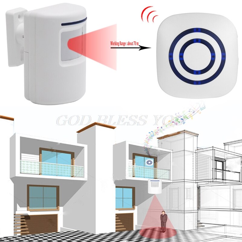 Wireless Infrared Motion Sensor Door Security Bell Alarm Chime EU/US Plug 3 AAA Batteries Not Included