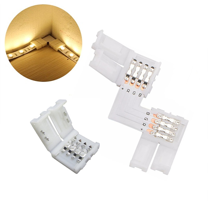 10pcs/lot led strip Connector 2Pin 4pin 8mm 10mm Quick Splitter Right Angle Corner Connector for 5050/3528 RGB LED Strip light